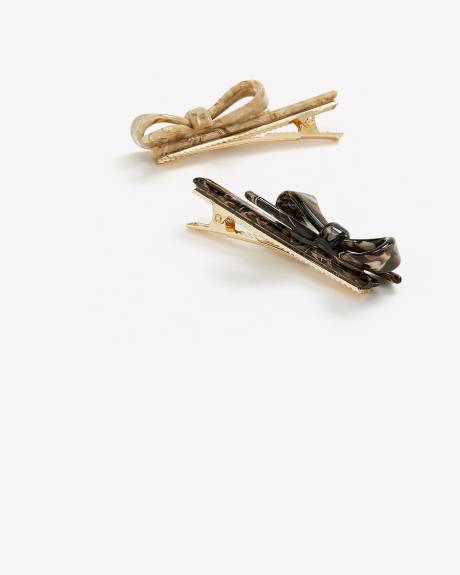Bow-Shape Tortoise Hair Barrettes, Set of 2