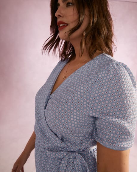Printed Short-Sleeve Wrap Dress - Addition Elle