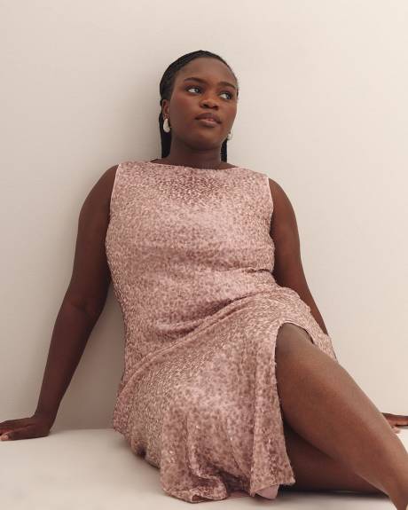 Robe mi-longue sans manches à paillettes avec col bateau - Addition Elle