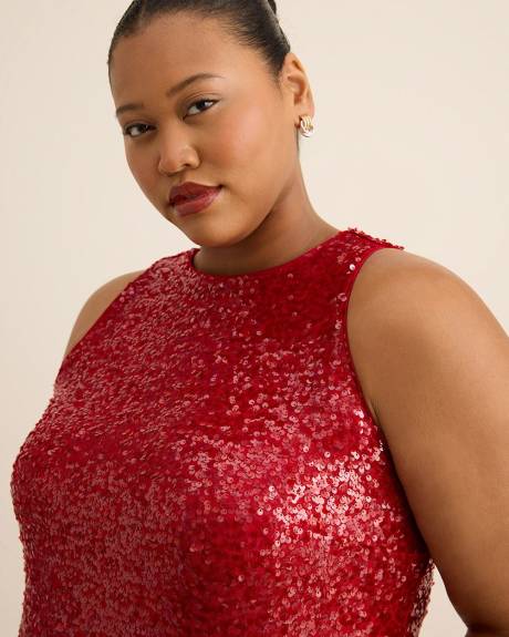 Red Flared Sleeveless Sequins Dress with Back Bow