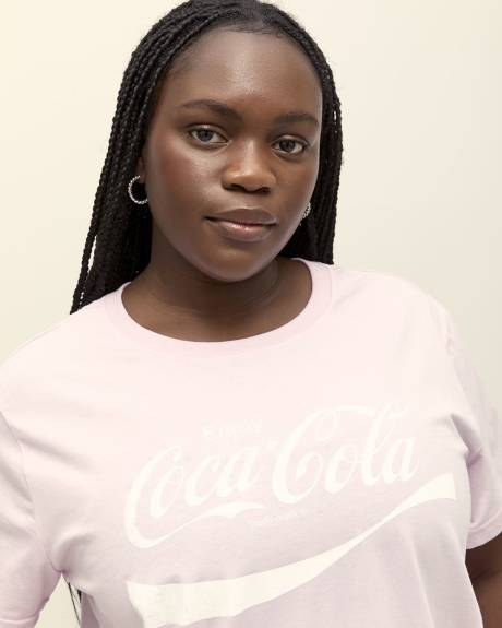 Purple Short-Sleeve Crewneck Tee with Coca-Cola Print