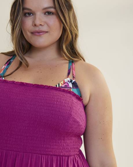 Robe cache-maillot maxi à smocks