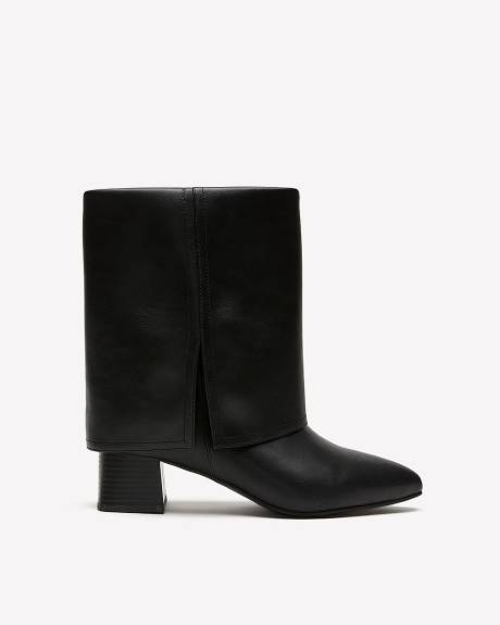 Extra Wide Width, Black Block-Heel Foldover Bootie with Pointy Toe