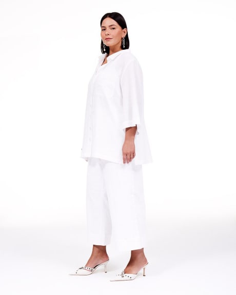 Buttoned-Down Cotton Tunic with 3/4 Sleeves - Addition Elle
