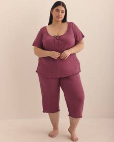 Textured Knit Pyjama Top with Lettuce Edge - ti Voglio