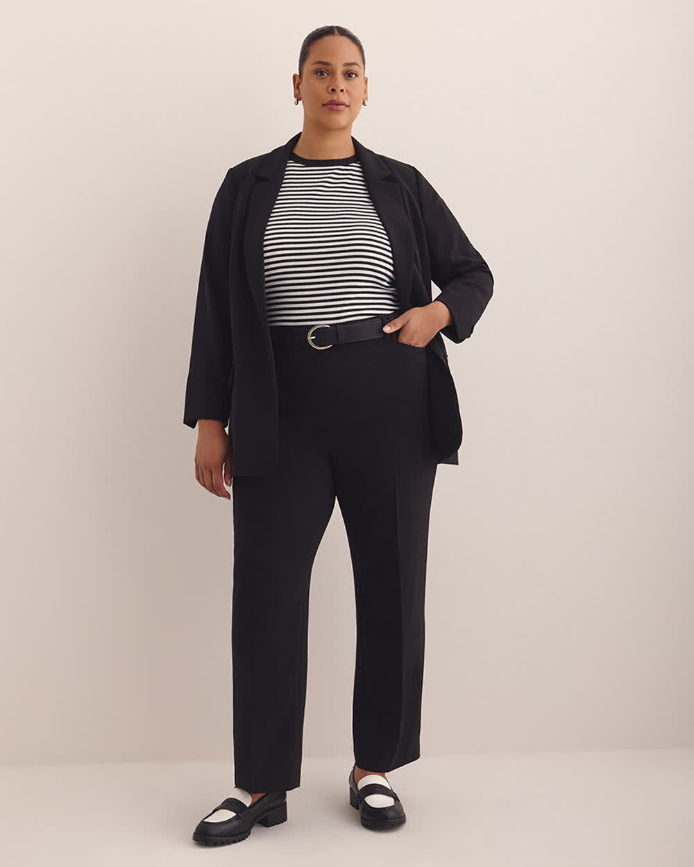 Petite, Black Straight-Leg City Pant
