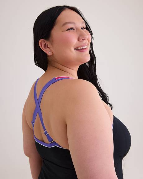 Black Ribbed Swim Dress with Inside Mesh Layer