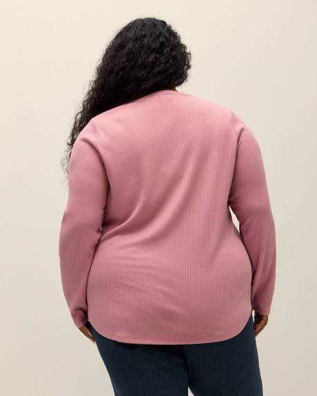 Long-Sleeve V-Neck Henley Knit Top