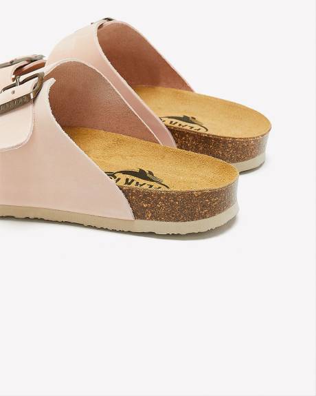 Sandale en cuir rose Jess à double lanière, pied large - Plakton