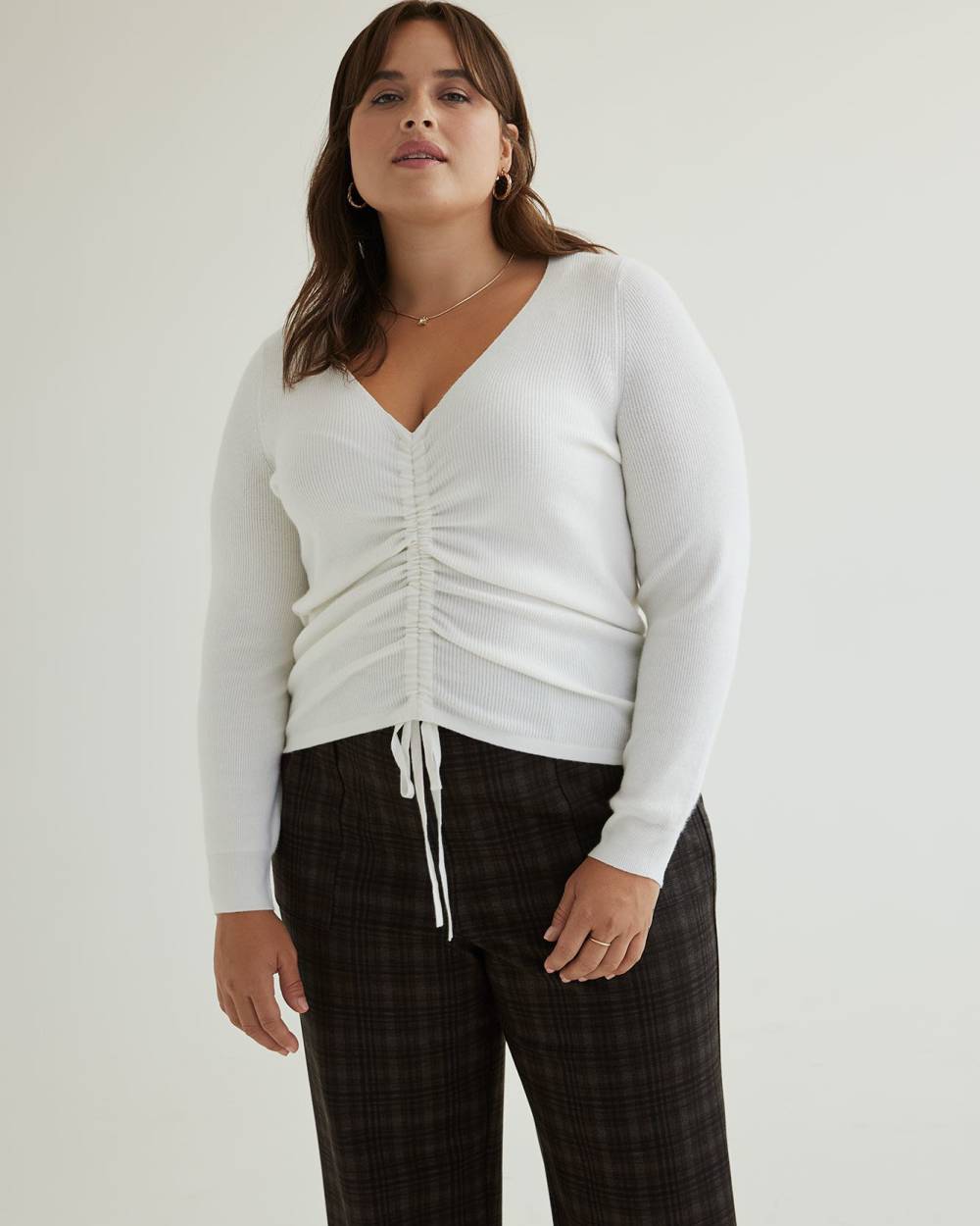 Shirred V-Neck Sweater