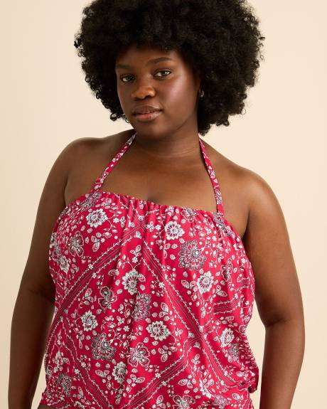 Haut tankini imprim&eacute; flatteur &agrave; bretelles convertibles