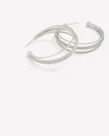 Silver Hoop Earrings with Rhinestones