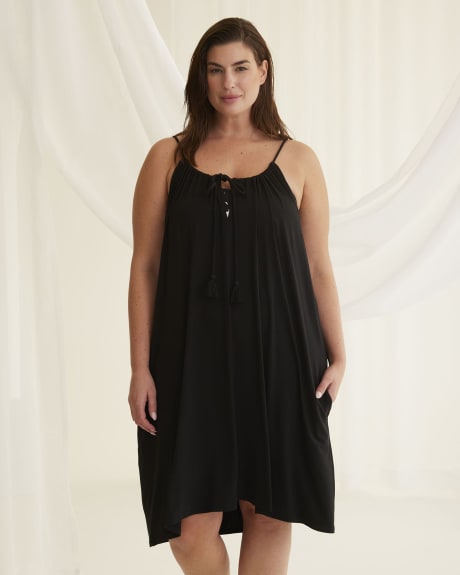 Solid Cord Strap Cover-Up Dress