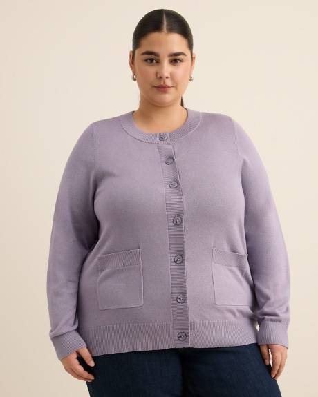 Responsible, Buttoned-Down Cotton Blend Crewneck Cardigan