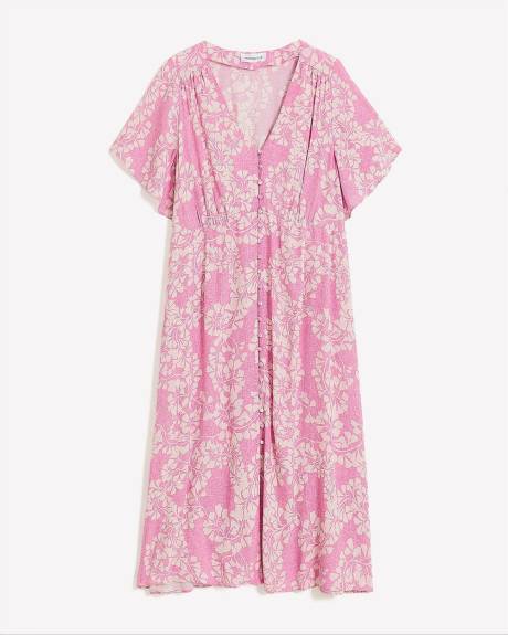 Buttoned Midi Dress with Flutter Sleeves - Addition Elle