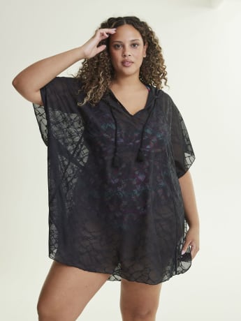 Mesh Knit Cover-Up Swim Dress with Hood