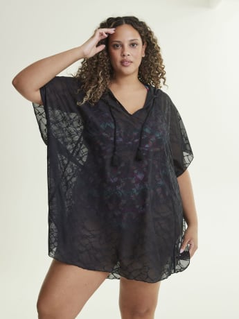 Robe cache-maillot imprimée avec capuchon
