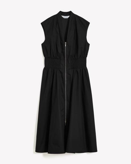 Zippered Midi Cotton Dress with Smocking Waist - Addition Elle