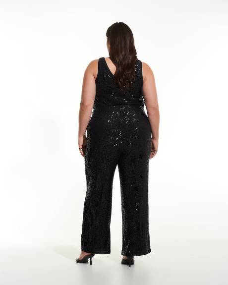 Black Straight-Leg Sequins Knit Pant - Addition Elle