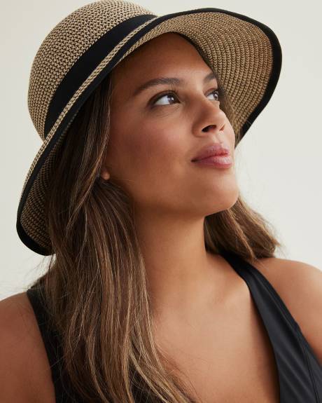 Two-Tone Straw Hat with Grosgrain Bow