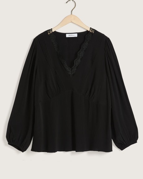 Woven Blouse with Lace Neckline - Addition Elle