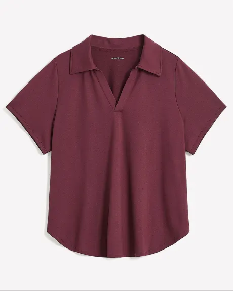 French Terry Short-Sleeve Collared Top - Active Zone
