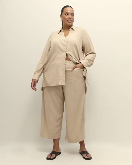 Linen Blend Tunic Shirt with Rolled-Up Sleeves