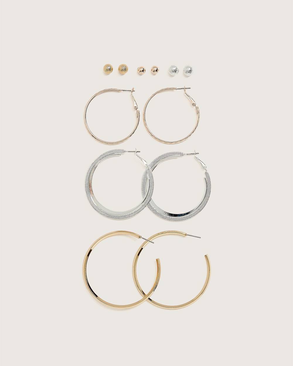 Assorted Mixed Metal Stud and Hoop Earrings, Set of 6 Penningtons