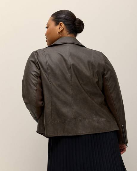Dark Brown Faux-Leather Moto Jacket