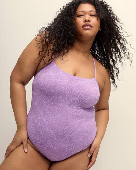 Textured Lavender Square Neck One-Piece Swimsuit