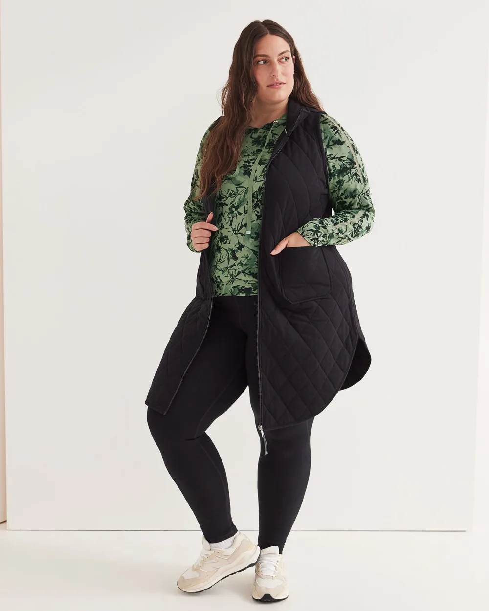 Long Black Quilted Vest with Pockets Active Zone Penningtons