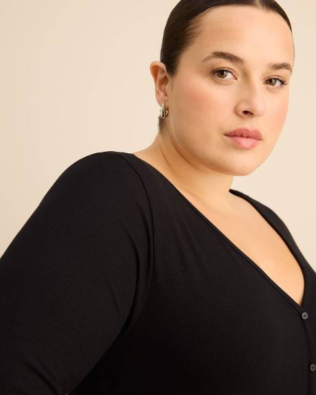 Chemise de nuit boutonn&eacute;e longue en tricot c&ocirc;tel&eacute; noir - ti Voglio