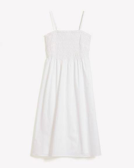 Poplin Smocked Midi Dress with Removable Straps