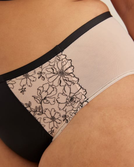 High-Cut Microfibre Brief with Embroidered Mesh - Déesse Collection