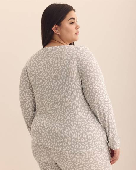 Grey Leopard-Print Ribbed Pyjama Cardigan - Déesse Collection
