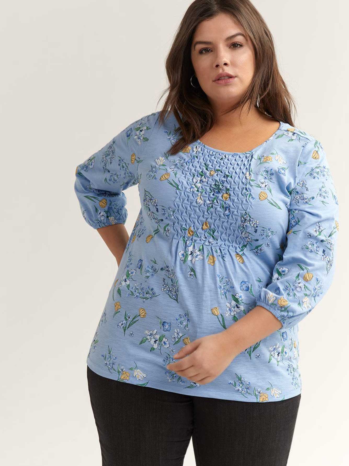 Printed Balloon Sleeve Top with Elastic Detail | Penningtons