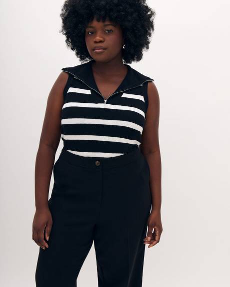 Striped Half-Zip Sleeveless Sweater Vest - Addition Elle