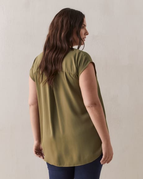 Solid cap-sleeve Blouse With Pintuck Details - In Every Story