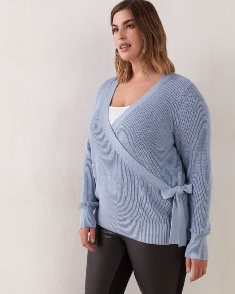 Wrap Front Sweater With Bow Tie - In Every Story