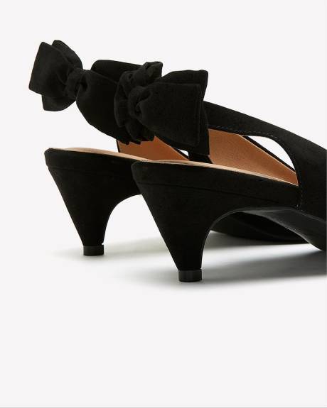 Extra Wide Width, Black Slingback Kitten Heel with Bow