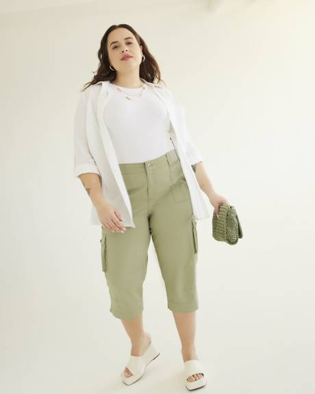 Pantalon capri avec bande de taille côtelée