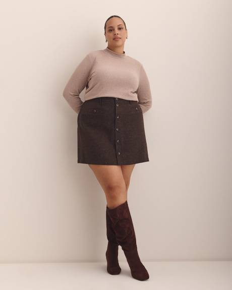 Ribbed Long-Sleeve Mock-Neck Top