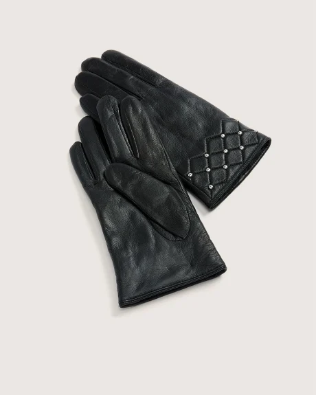 Quilted Leather Gloves with Studs