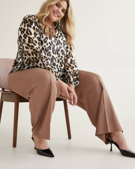 Printed Buttoned Down Blouse with Long Balloon Sleeves
