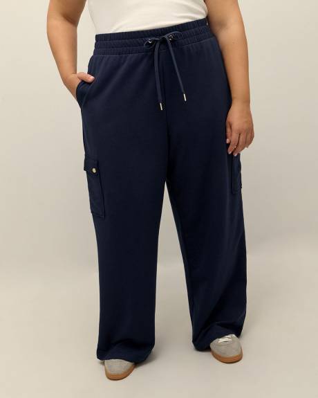 Navy French Terry High-Waisted Cargo Pant - Active Zone