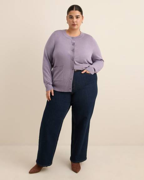 Responsible, Buttoned-Down Cotton Blend Crewneck Cardigan