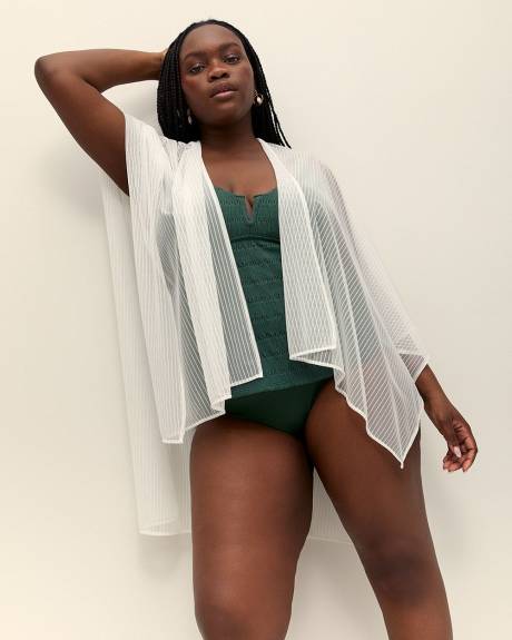 White Striped Mesh Textured Cape