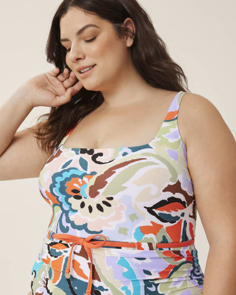 Printed Belted Square-Neck One-Piece Swimsuit - Anne Cole