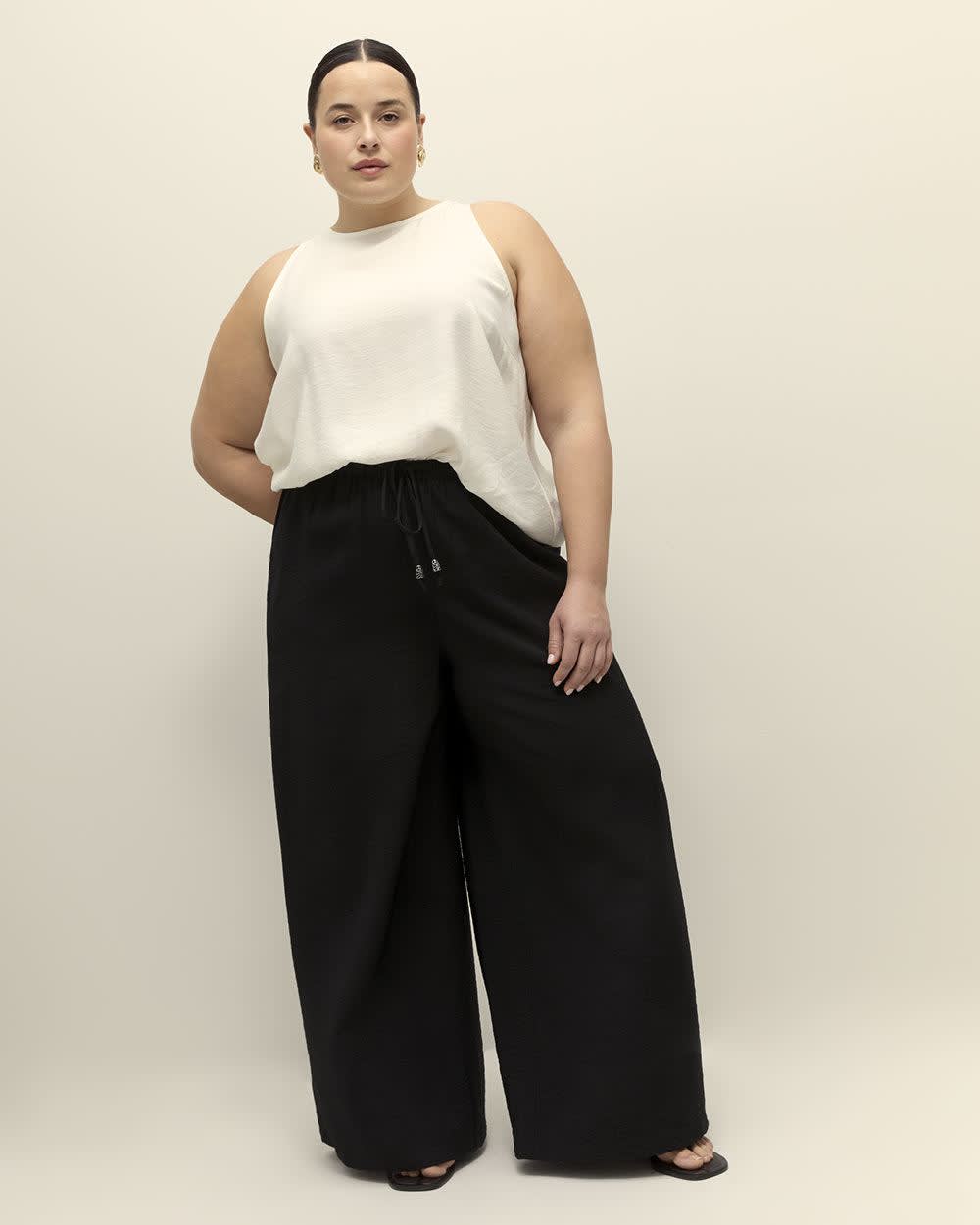 Black Palazzo-Leg Pant with Elastic Waistband