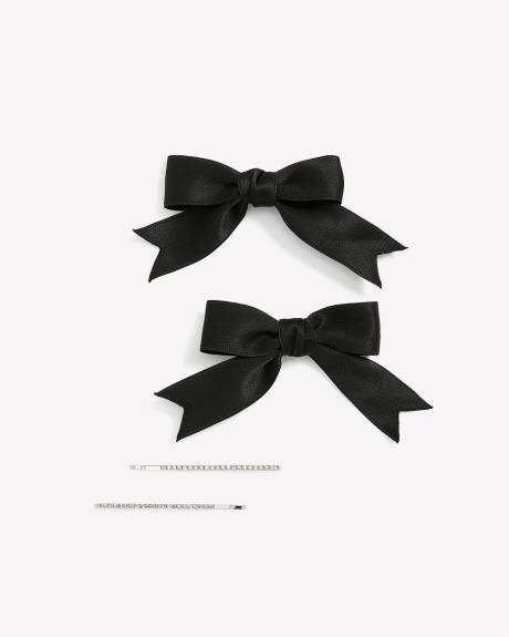 Assorted Rhinestones and Black Bow Hair Barrettes, Set of 4